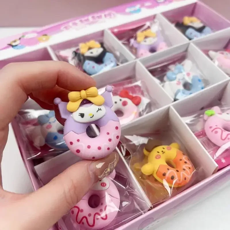 6 uds Anime Hello Kitty Kurumi canela perro Donut lápiz borrador estudiante papelería suministros Sanrio borrador niños regalos