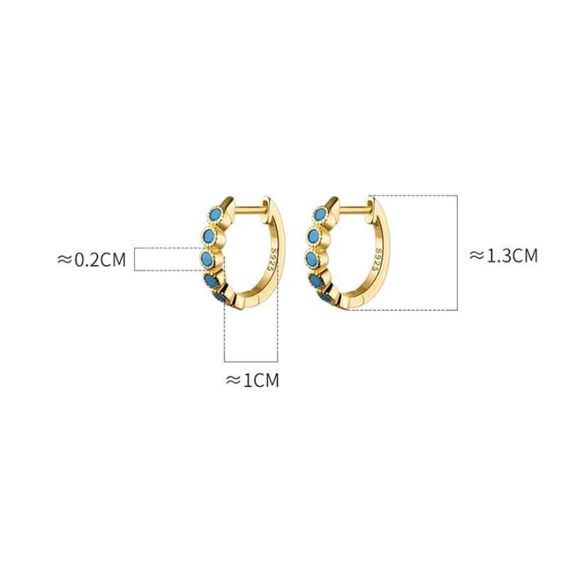 WANTME 925 Sterling Silver Fashion Blue Turquoise Zircon Huggies Ear Buckle for Women Elegant Charms Party Hoop Earrings Jewelry