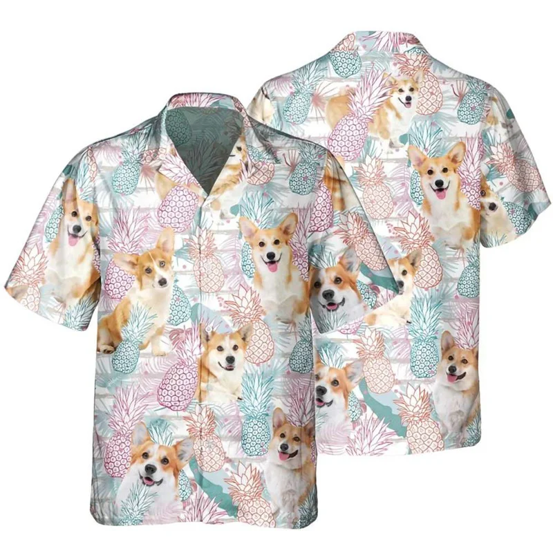 

Cute Pet Dog Pattern Hawaiian Shirts Summer Fashion Short Sleeve Lapel Animals 3D Printed Shirts Trend Loose Casual Mens Blouse