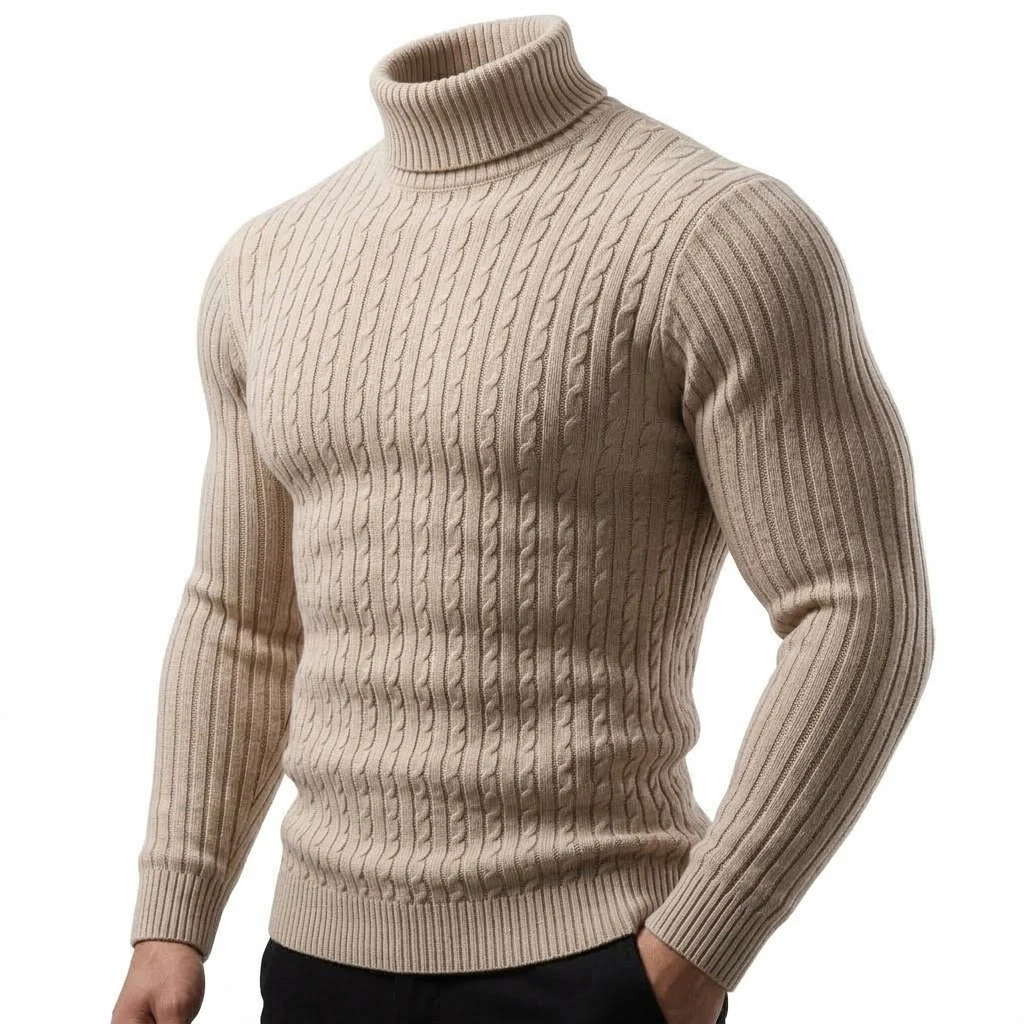 Herren Zopfmuster Rollkragenpullover Warmer Weicher Thermo-Pullover Winter Passform Langarm-Pullover für Kaltes Wetter Strickwaren – Detail 7