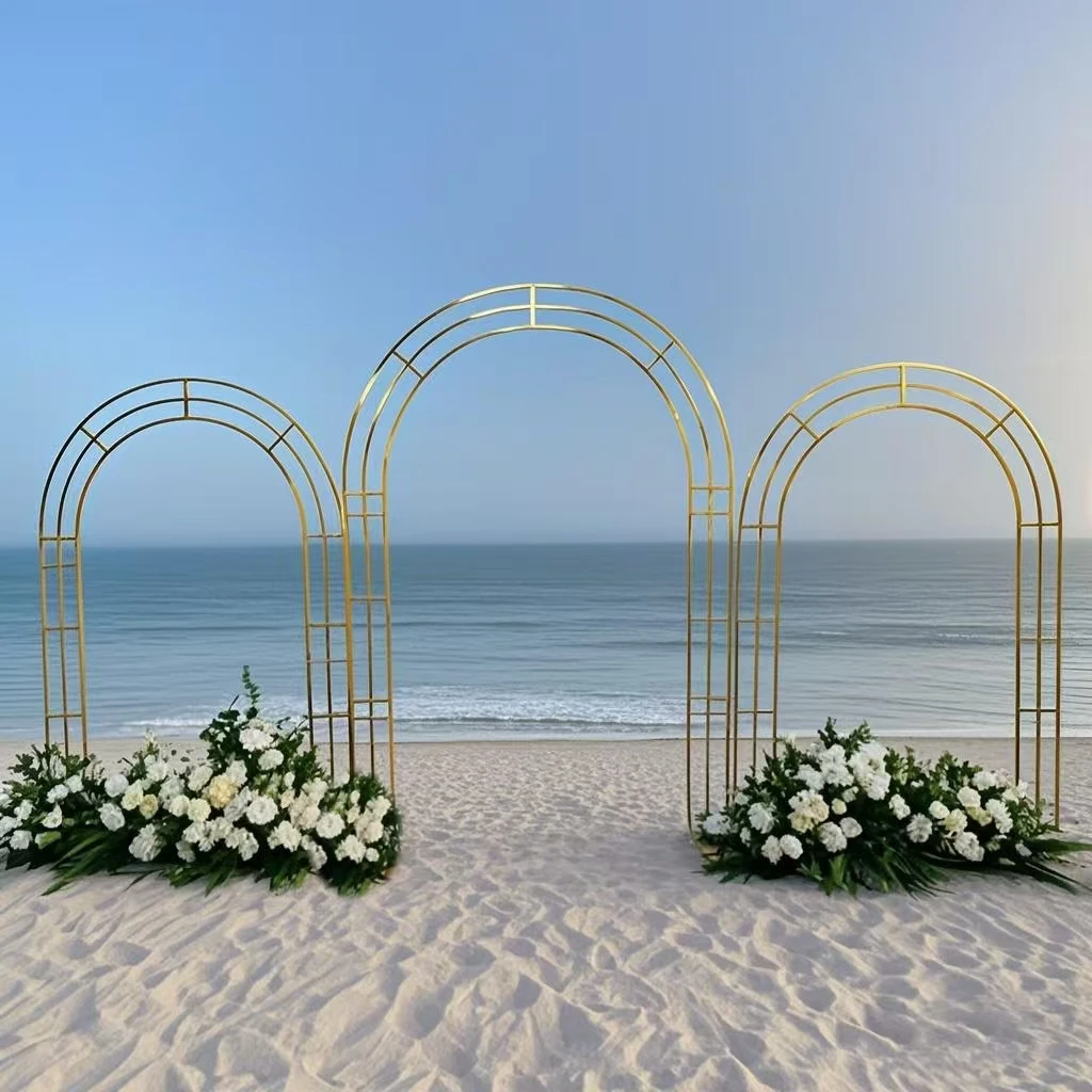 New gilded wedding arch birthday party stage decoration three-bar curved screen reception area decoration background frame