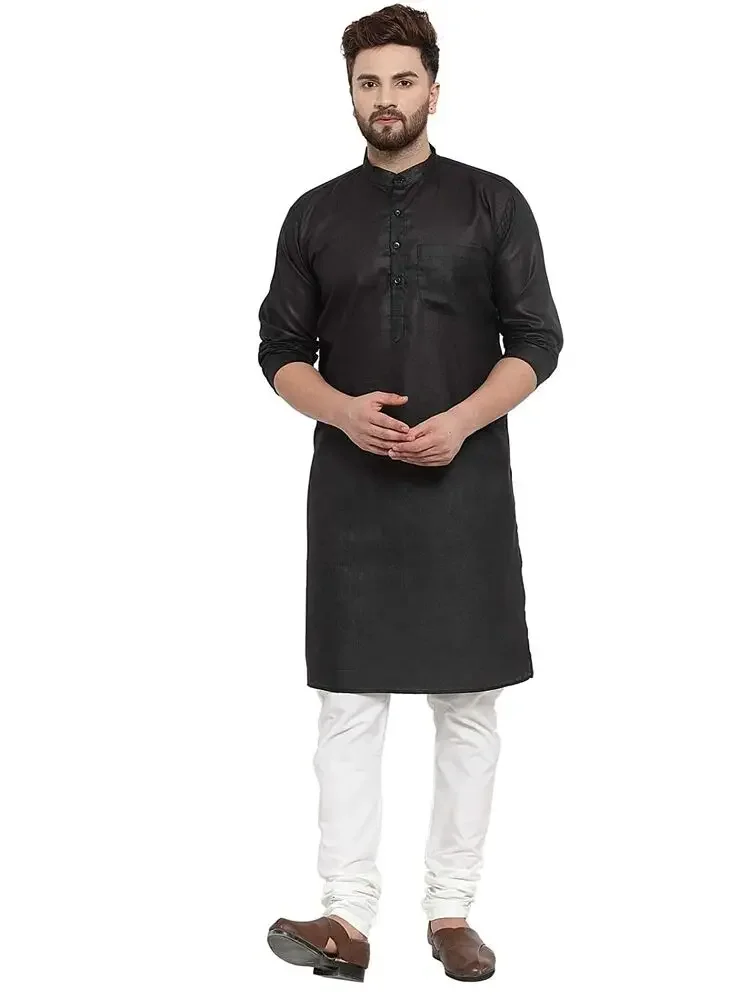 Mens Kurta Pajama Set Cotton Indian Ethnic Traditional Plain Dress Party Wear