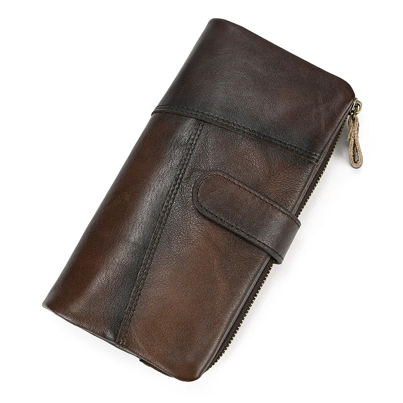 

2022 Men Genuine Leather Wallet Cowhide Long Wallet Male Clutch Bag RFID Wallet Vintage Coin Purse For Men Splicing Card Holder