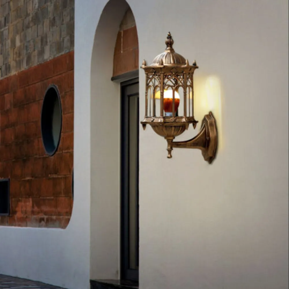 Bymaocar E27 Antique Simple Wall Lamp Sconce Porch Lamp Garden Indoor & Outdoor Exterior Classic Cage Design Decor Wall Light