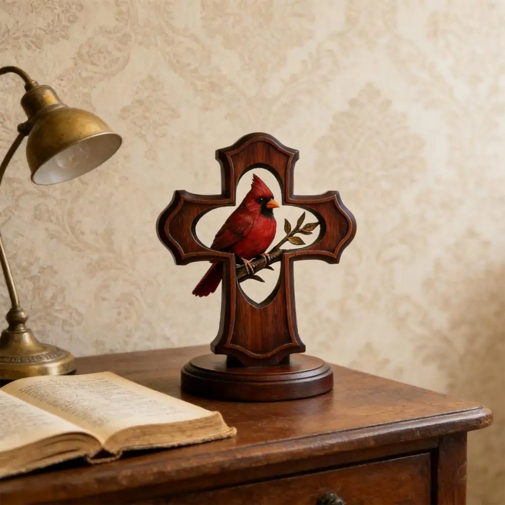 Bird Ornament Spiritual Comfort Ornament Handcrafted Bird Crucifix Figurine Crimson Olive Branch Ornament Christian for Sympathy