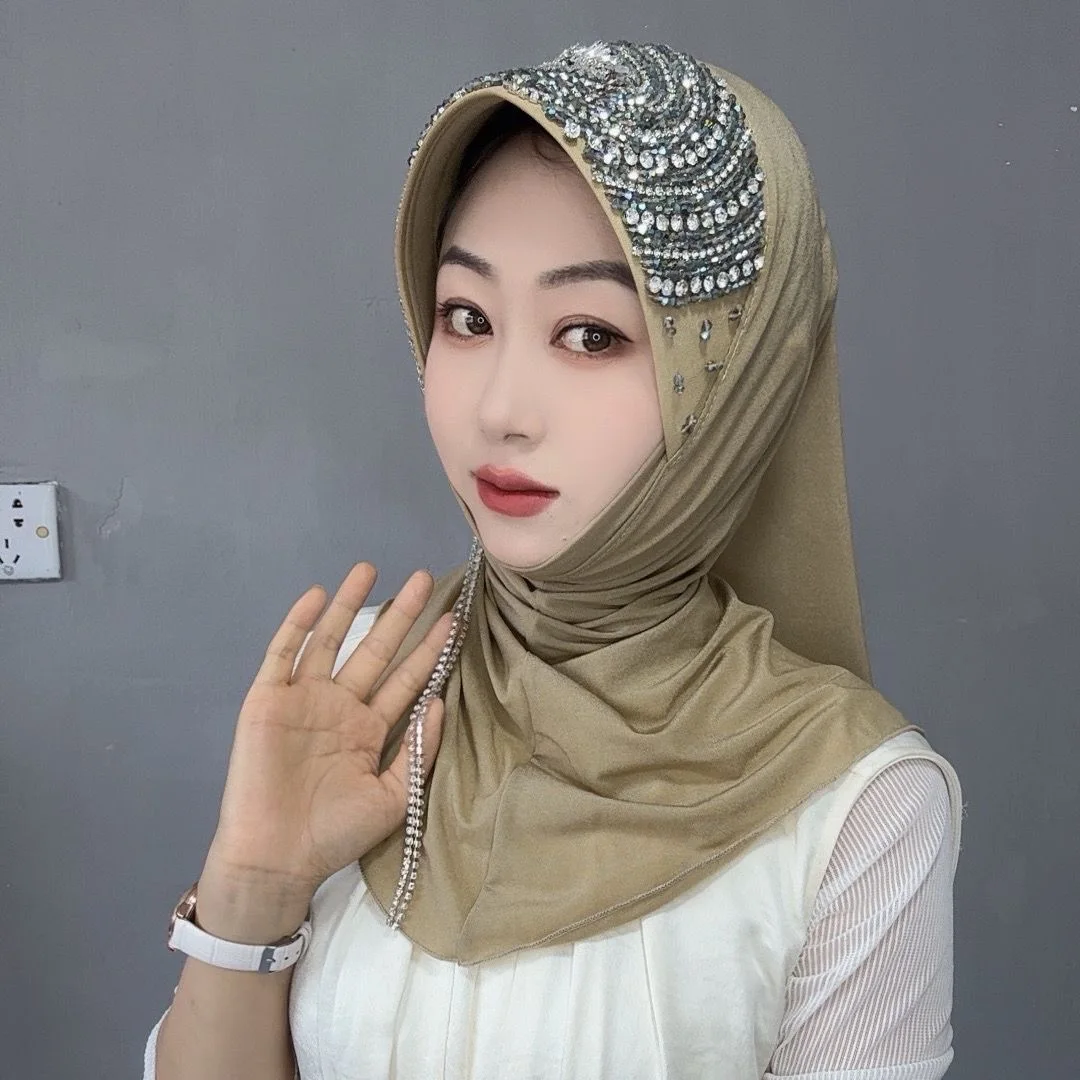

Moslem 2023 Muslim Women Rhinestone Instant Hat Hijabs
