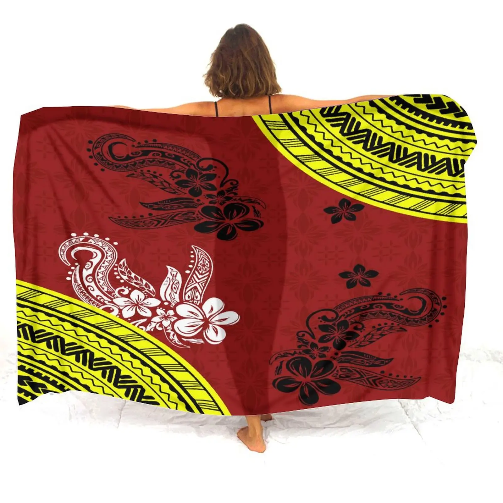 Long And Short Size Normal Women'S Sarong Beach Beach With Bikini One-Piece Coat Tailored With Polynesian Print Pattern