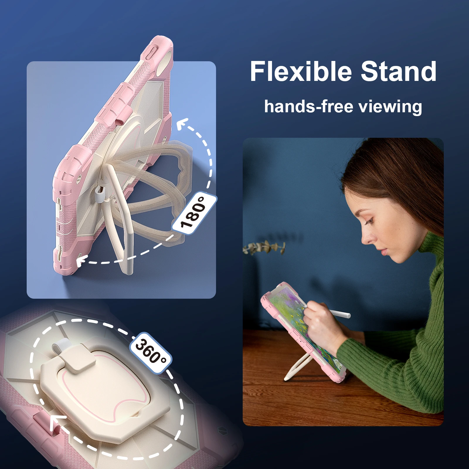 iPad 11세대 A16 2025 10세대 10.9인치 실리콘 + PC 커버용 헤비 듀티 충격 방지 케이스 킥스탠드 및 어깨 끈 내장