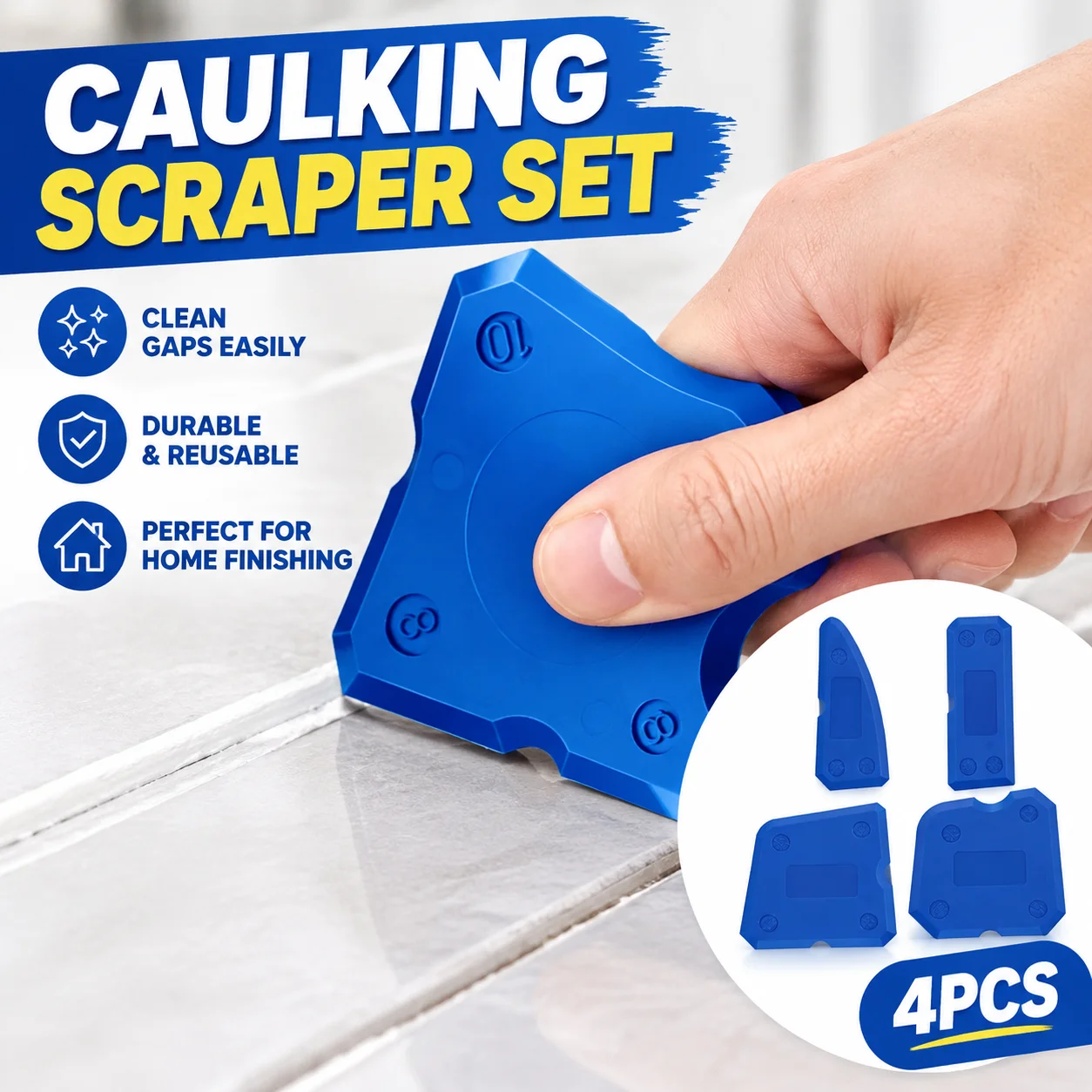 4pcs TPR Silicone Caulking Scraper Set Grout Remover Hand Spatula Tool for Tile Gap Cleaning, Home Finishing & Reusable Use