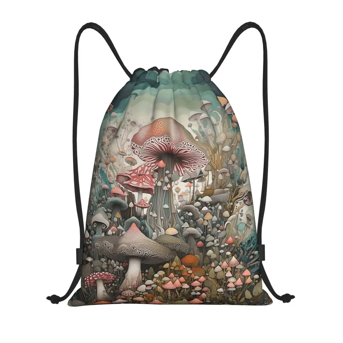 

Magical Mushroom Field Backpacks Fashion Drawstring Bundle Pocket Shoes Bag Book Bags for Travel School