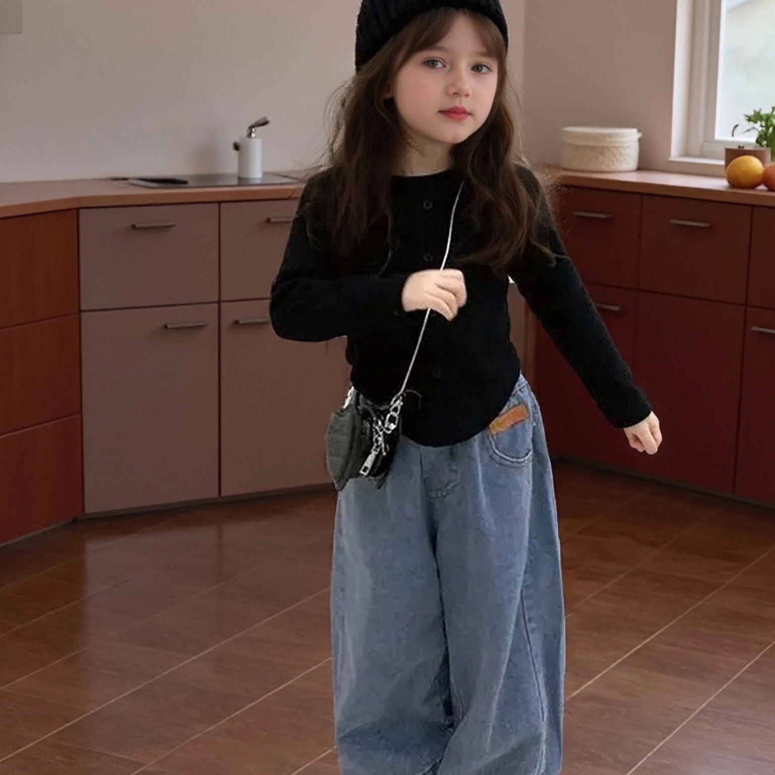 Kids' Clothing 1PCS Children's Denim Pants Girls' Baby Clothes Korean Bottoming Shirts Casual Jeans Girls Wide-leg Pants Tops