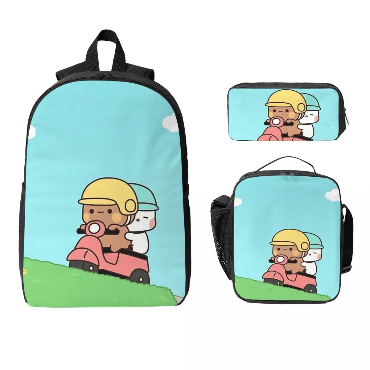 Peach And Goma Bubu Dudu Balloon Backpack Boys Girls BookBag School Bag Laptop Shoulder Bags 3ps Insulated Lunch Bag Pencil Case