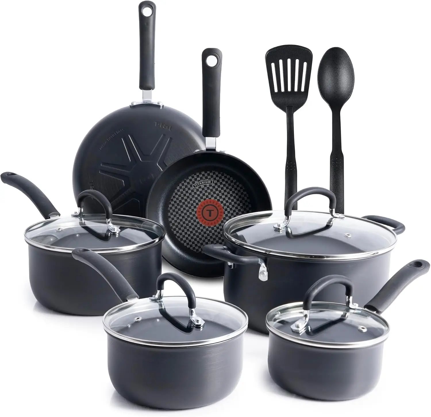 Hard Anodized Nonstick Cookware 12 Piece Oven Broiler Safe 400F Lid Safe 350F Kitchen Cooking Set Fry Pans Saucepans Dutch Oven