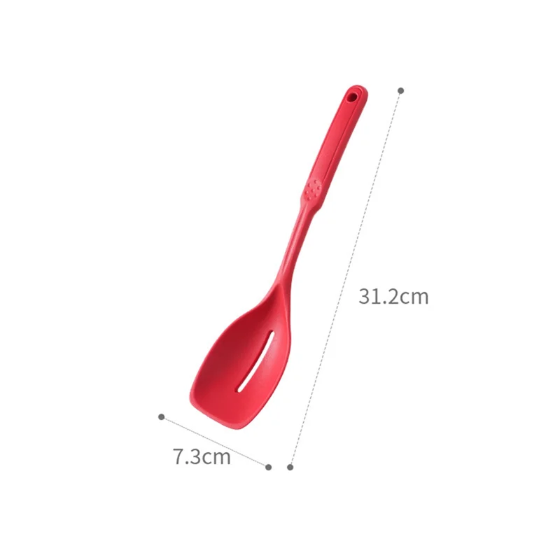 Silicone Cooking Spoon,Non-Stick Slotted and Solid Spoon Set with Deep Bolw and Measurement Mark, Kitchen Utensils Red