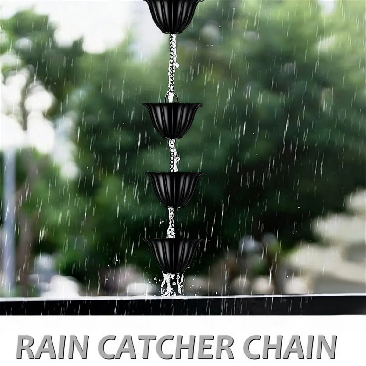 【STABLE QUALITY】Rain Chain, Thick Metal Rain Gutter Chains with 8 Flower Cups, Adjustable Rain Catcher Chain for Eaves Drainage