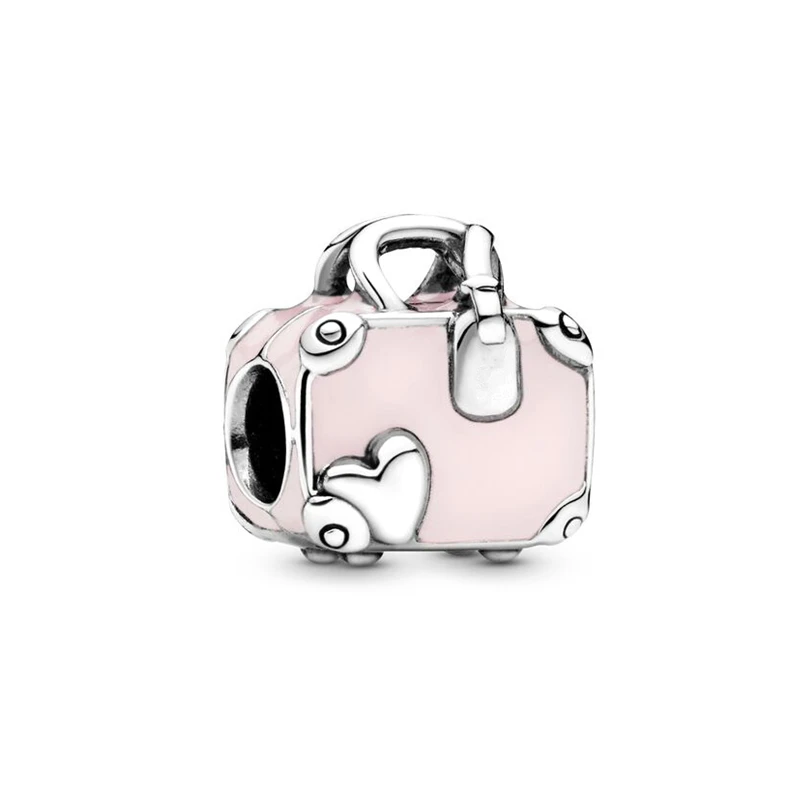 DIY Charms Jewelry Fit Original 925 Sterling Silver Bracelet Pink Purple Adventure Suitcase Shopping Bag Backpack Beads