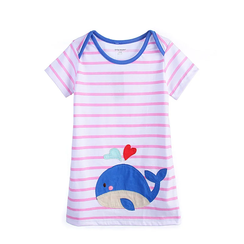 

Jumping Meters New Summer Children's Dresses Stripe Animals Dophoin Embroidery Short Sleeve Baby Clothing Dress Frocks