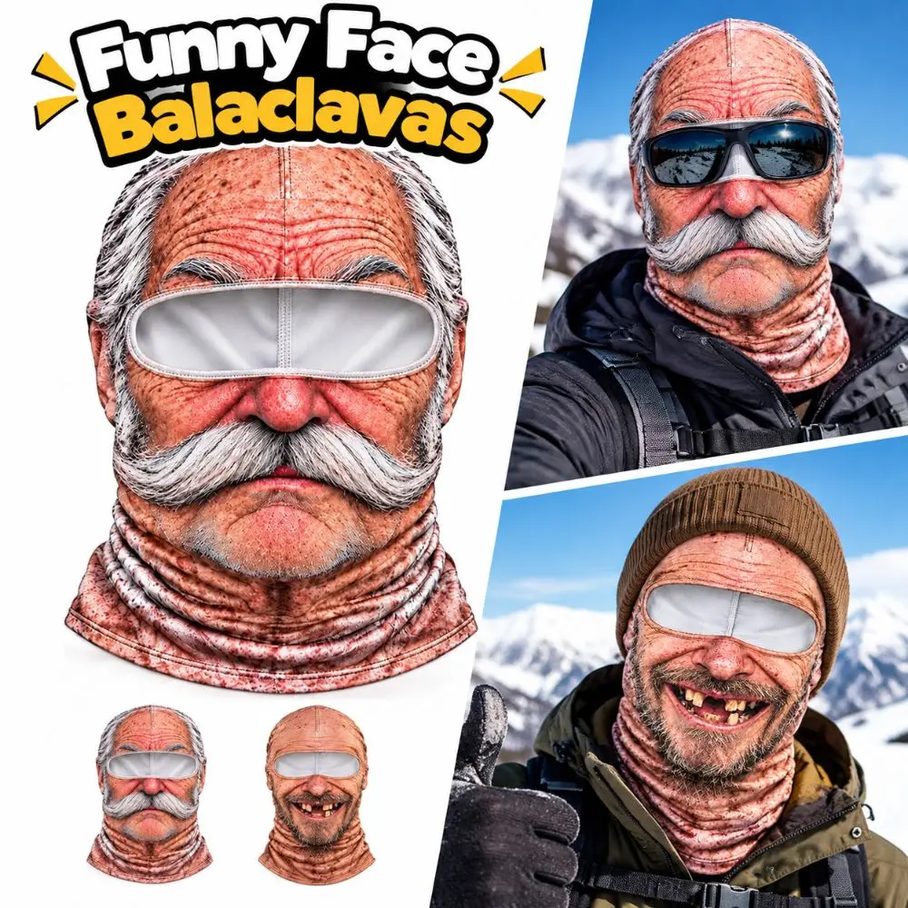 3D Face Printed Old Man Balaclava Full Coverage White Mustache Winter Mask Cover Elastic Breathable Eye Hole Face Mask For Men