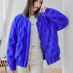 Women's Lightweight Warm Puffer Jacket, White Duck Down, Stand-up Collar, Baseball Parkas, Casual Loose Fashion, Winter