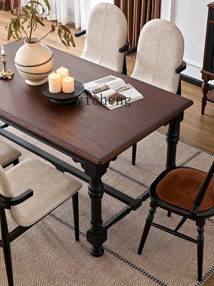 

HYS Solid Wood Dining Table and Chair Retro Black Rectangular Table Living Room Home Dining Table