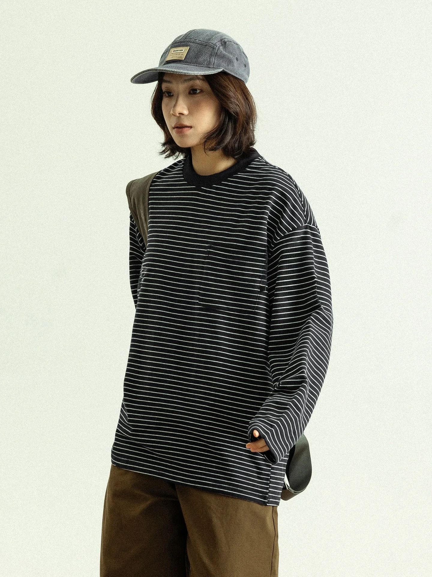 

Футболка GoodNorth в японском винтажном стиле с полосками, с длинным рукавом, унисекс, весенняя, базовая, с капюшоном, повседневная, свободного кроя, хлопок