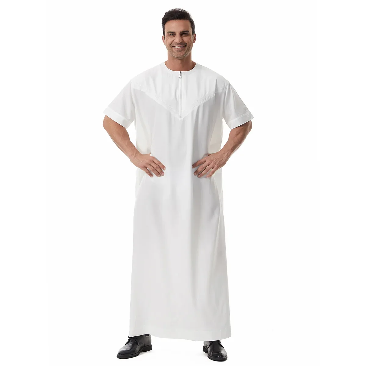 Thobe Dishdasha hombres Thawb Thoub manga corta ropa islámica musulmana Abaya Daffah bata vestido saudita Daffah árabe Jubba nuevo