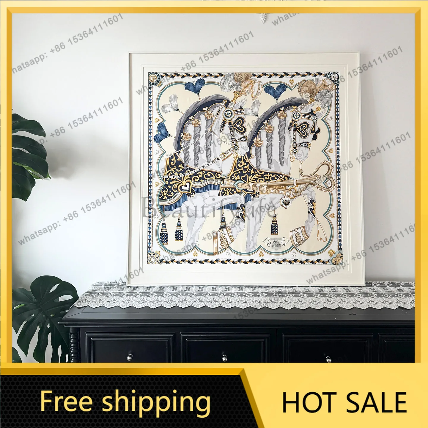 LJY silk scarf decorative painting light luxury high sense French living room dining room background wall hanging painting