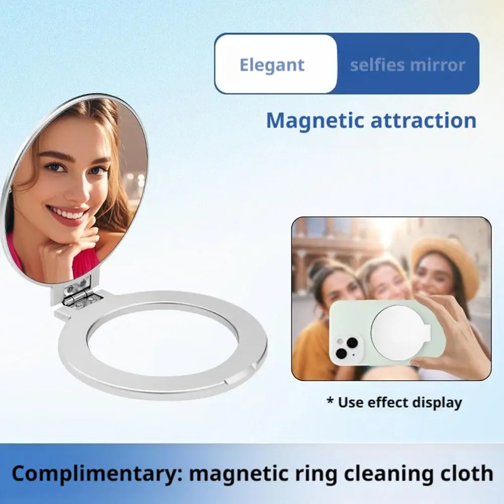 마그세이프 미러 호환 휴대폰 거치대, 여성용 자석 여행용 거치대 메이크업 거울 포함