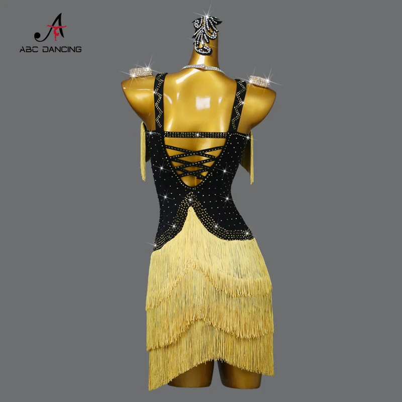 slim fit dress slacks Customized Gold Sequins Latin Dress Backless Tassel Fringed Short Dance  Skirt Tango Salsa Samba Dancewear Competition Outfits  DANCEYM