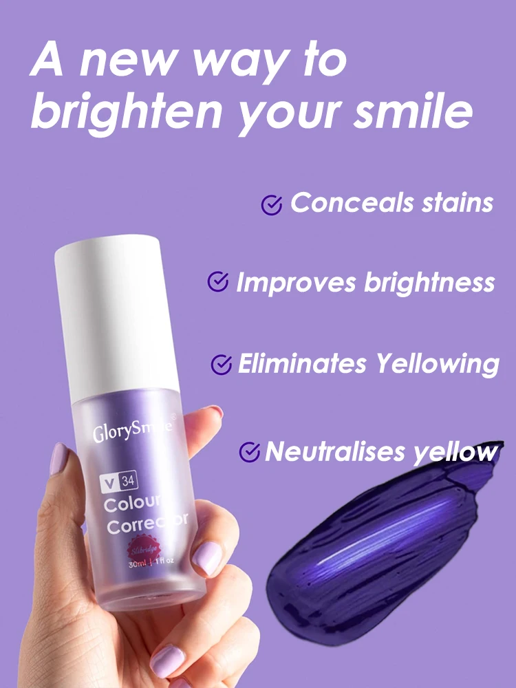 V34 Teeth Whitening Purple Toothpaste Products Tooth Brightening Essence Corrector Color Care Oral Stain Fresh Breath