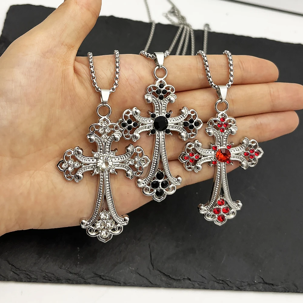 What You See Is What You Get Large Detailed Rhinestone Cross Choker Spiral Hippie Necklace Goth Punk Women Fashion Statement Cru
