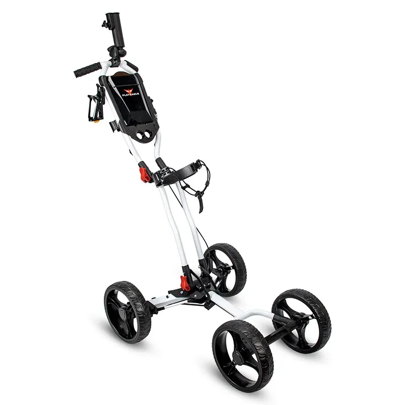 

Aluminium Alloy Golf Push Cart 4 Wheels Foldable Golf Trolley with Umbrella Holder Golf Bag Carrier Car