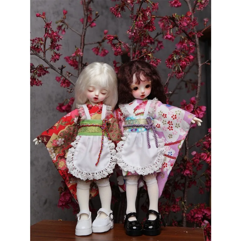 Japanischer süßer Yukata-Kimono mit Blumenmuster und Dienstmädchenrock für normale 1/6 BJD 30cm Actionfiguren-Körpermodelle – Detail 5