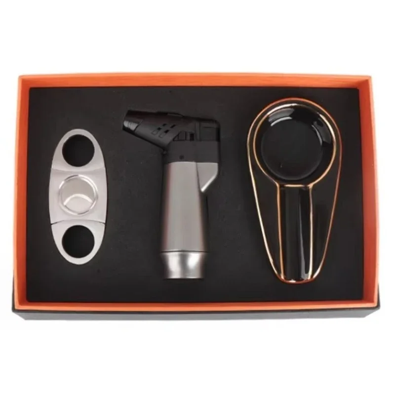 Cigar Accessories Set Cigar Cutter Lighter Ashtray 3 pcs Men's Gift Set