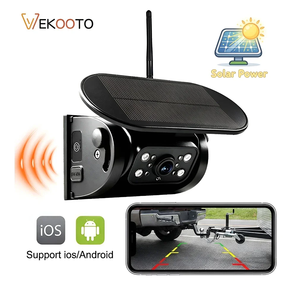 Câmera de Ré Magnética Solar Sem Fio 1080P WiFi para iPhone Android, Visão Noturna IP69, Sem Fiação para Trailer/RV