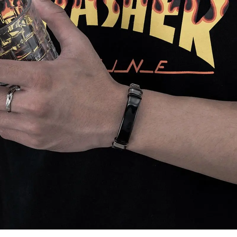 10pcs Simple Fashionable Punk Titanium Steel Bracelets For Men Can Be Engrave With Laser Carved Watch Straps Charm Bracelets
