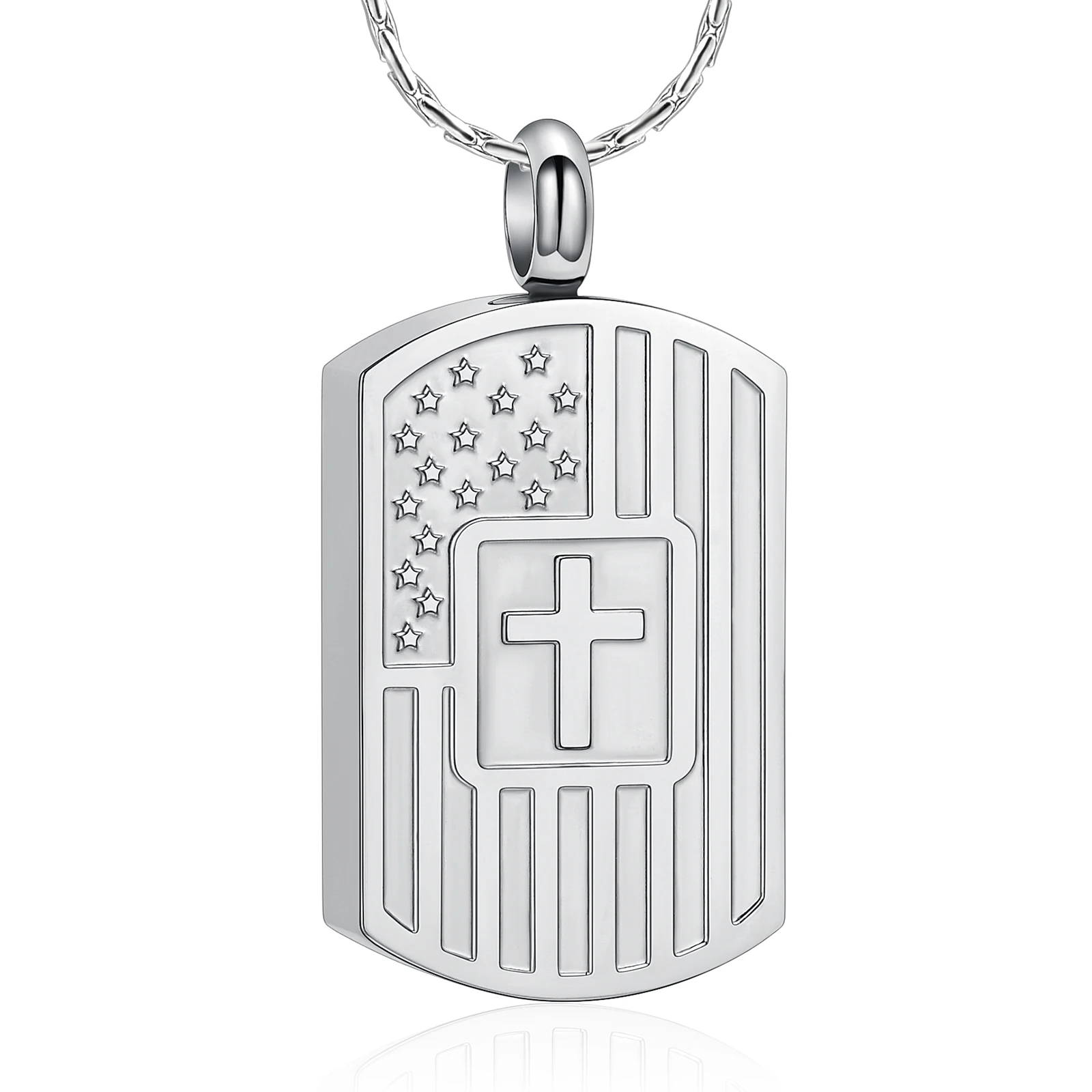 Cremation Jewelry for Ashes American Flag Memorial Urn Necklace Cross Square Pendant Ashes Holder Human Funeral Keepsake