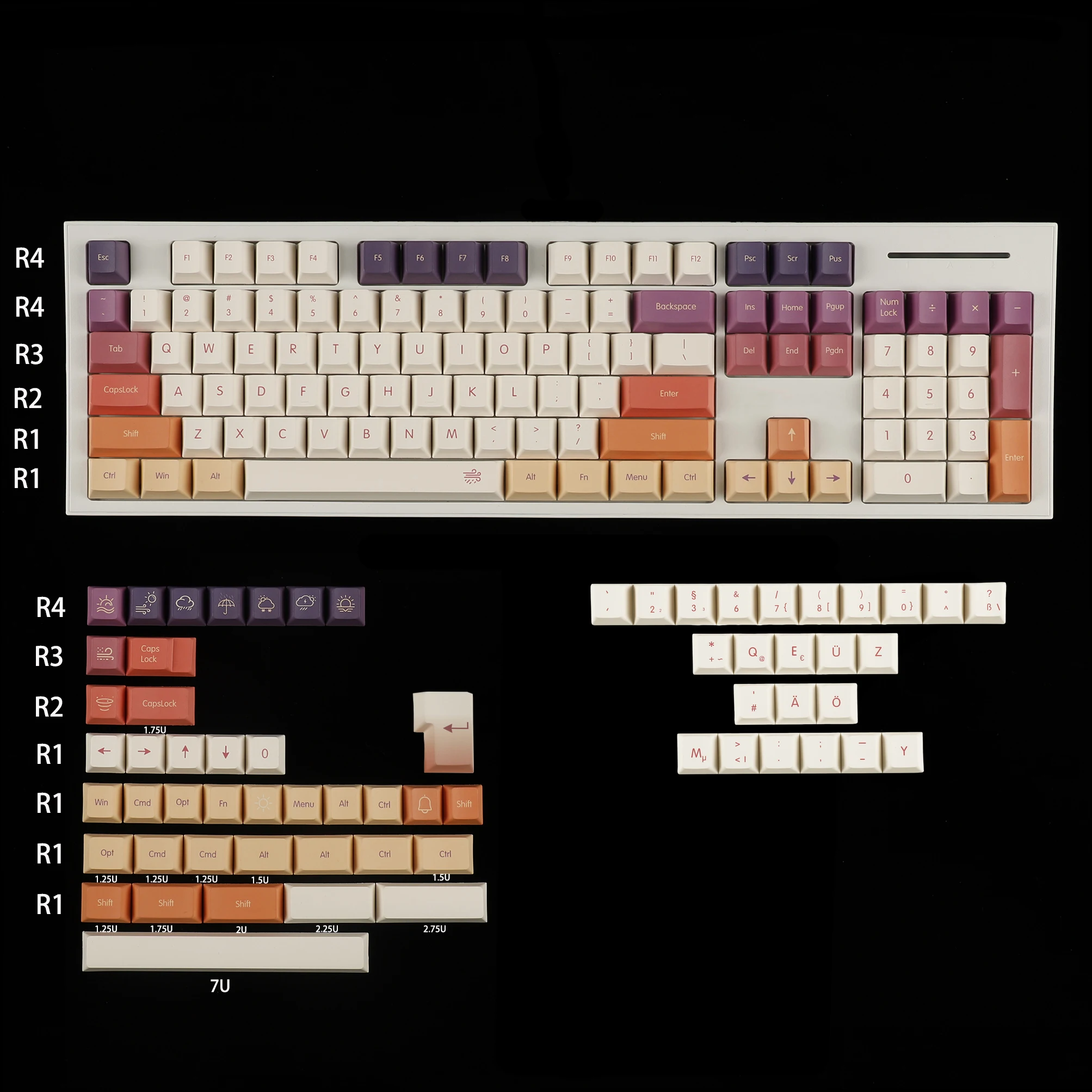 Cherry Profile Cloud German French Keycaps Dye Sub 1.7mm Thick PBT ISO Keyset For MX Keyboard