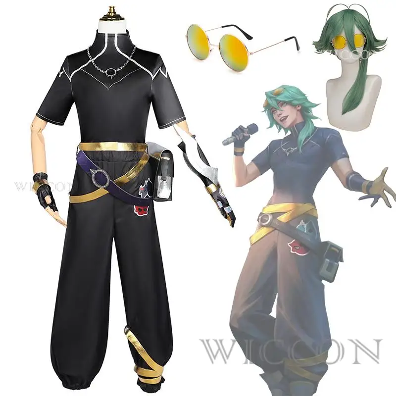 Ezreal ที่กําหนดเองคอสเพลย์เกม LOL Heartsteel EZ วิกผมแว่นตาชุดเครื่องแต่งกายปาร์ตี้ฮาโลวีนสําหรับผู้ชายผู้หญิง