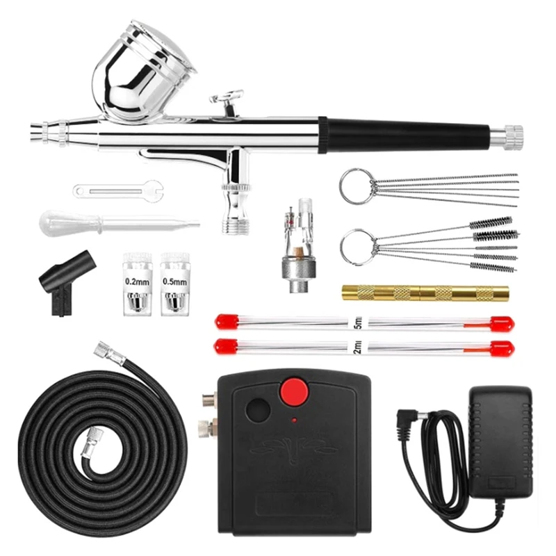 

Color Airbrush Pump Kit Dual-Action Air Brush/Nozzles Needle Use EU Plug For Cake/Model/Crafts