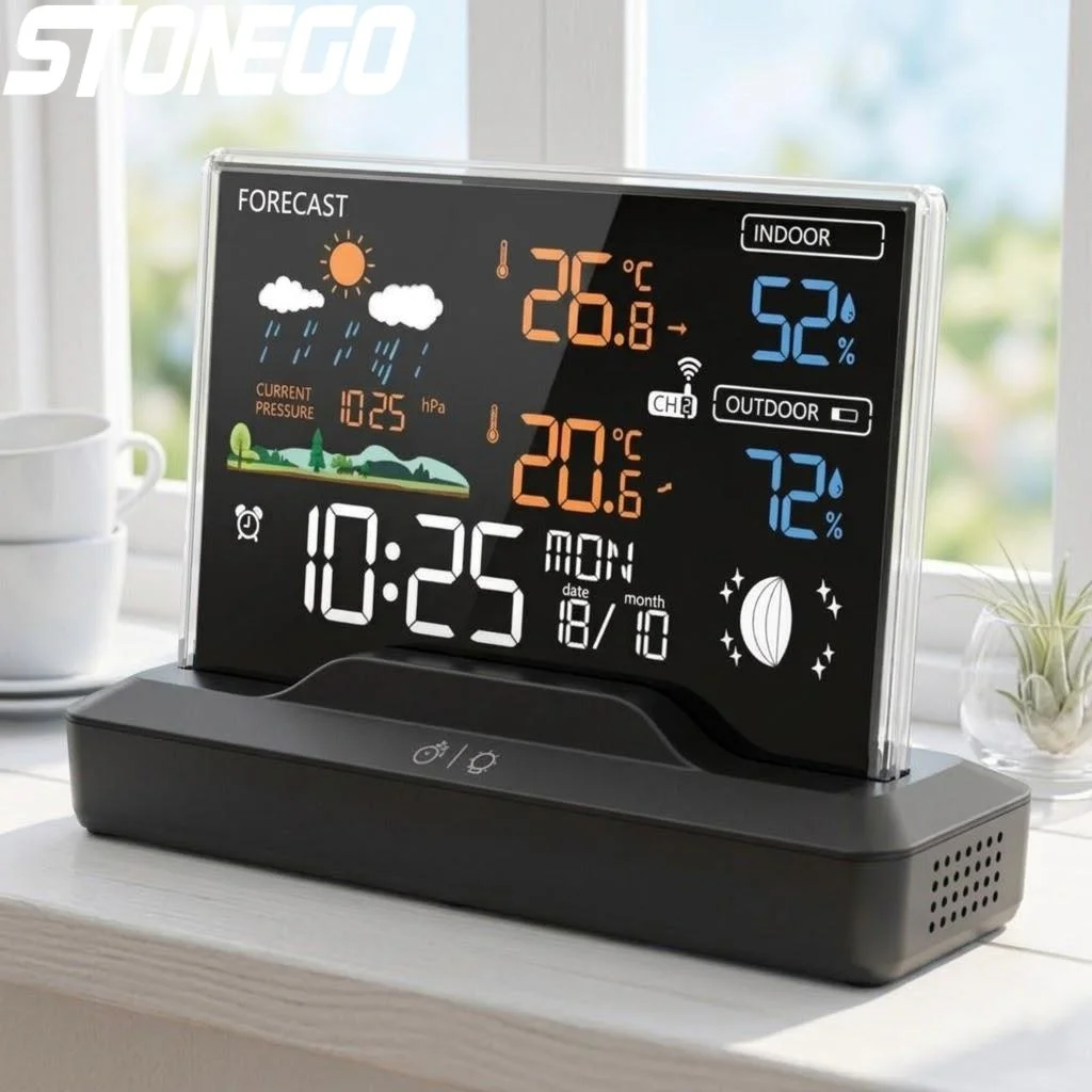 Wireless Weather Station Indoor Outdoor Thermometer Hygrometer Barometer Forecast Digital Color Display for Home Office