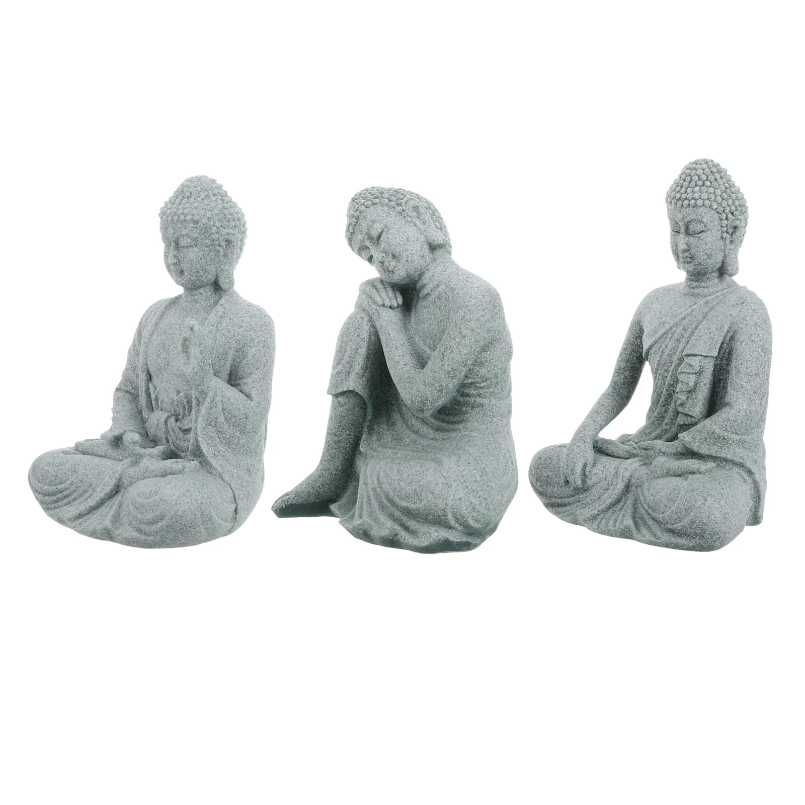 Estatua de Buda para decoración del hogar, estantería, escultura de piedra arenisca pequeña, escritorio, Mini sala de estar gris chino, 3 uds.