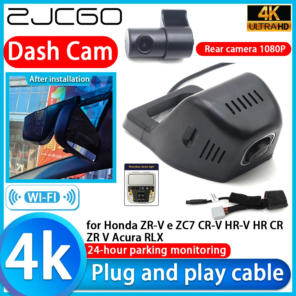 Cámara para Auto 4K DVR con Lente Sony UHD, Grabación de Video y Monitorización de Estacionamiento 24h para Honda ZR-V e ZC7 CR-V HR-V HR CR ZR V Acura RLX