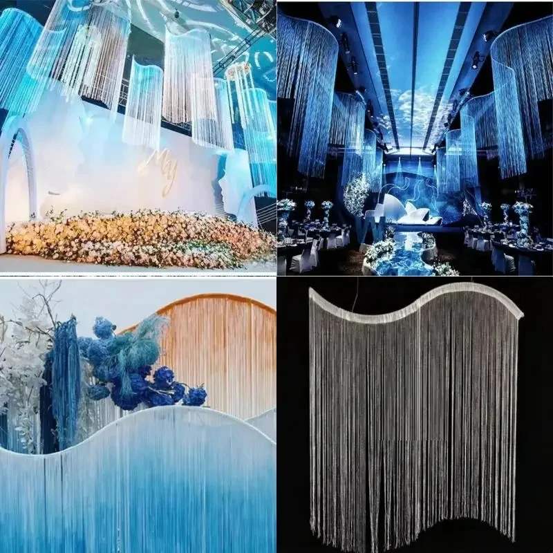 

Wedding party tassel curtain backdrop decoration, stage outdoor party photo hanging tassel curtain backdrop arch decoration