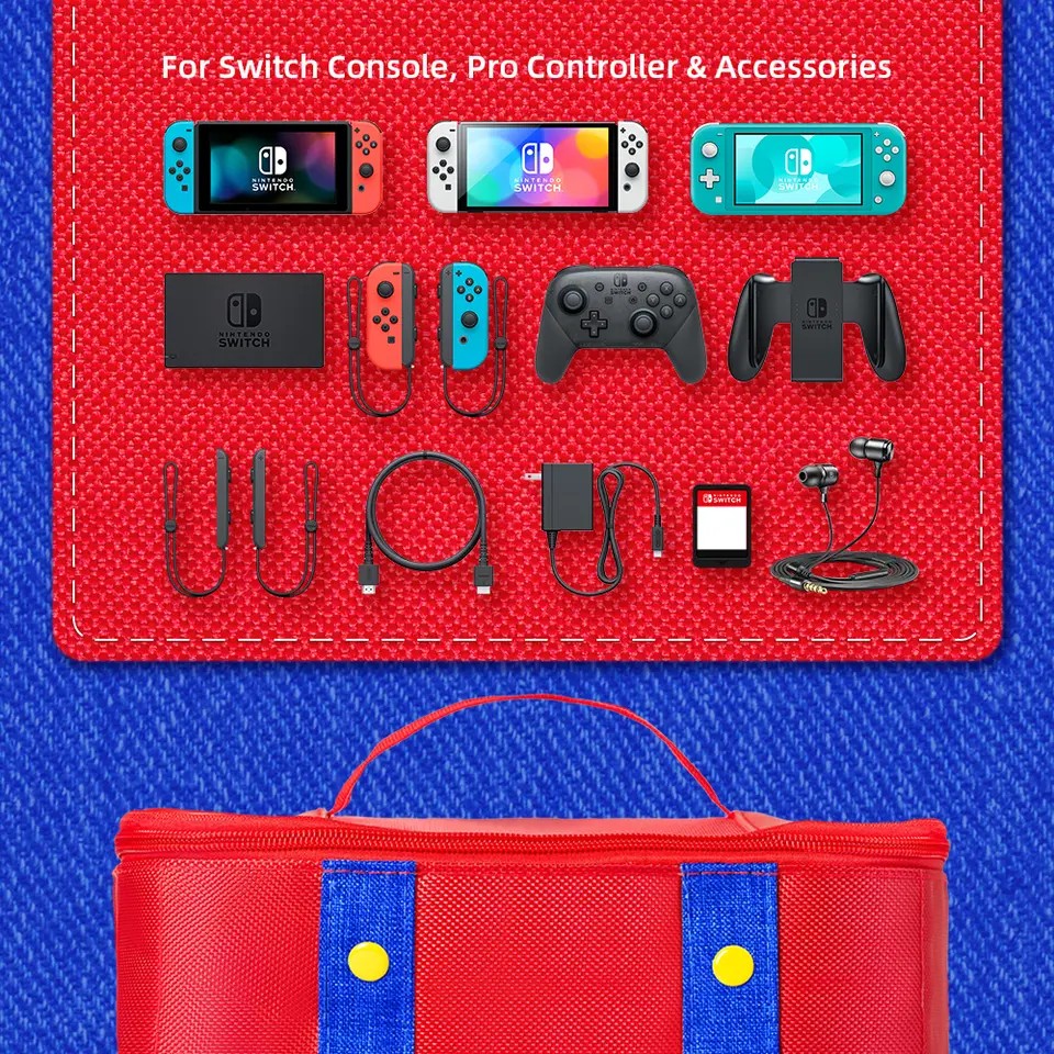 حقيبة حمل وحماية كبيرة لجهاز Nintendo Switch 2 OLED مع وحدة تحكم Pro حقيبة تخزين للسفر لملحقات Switch - 6