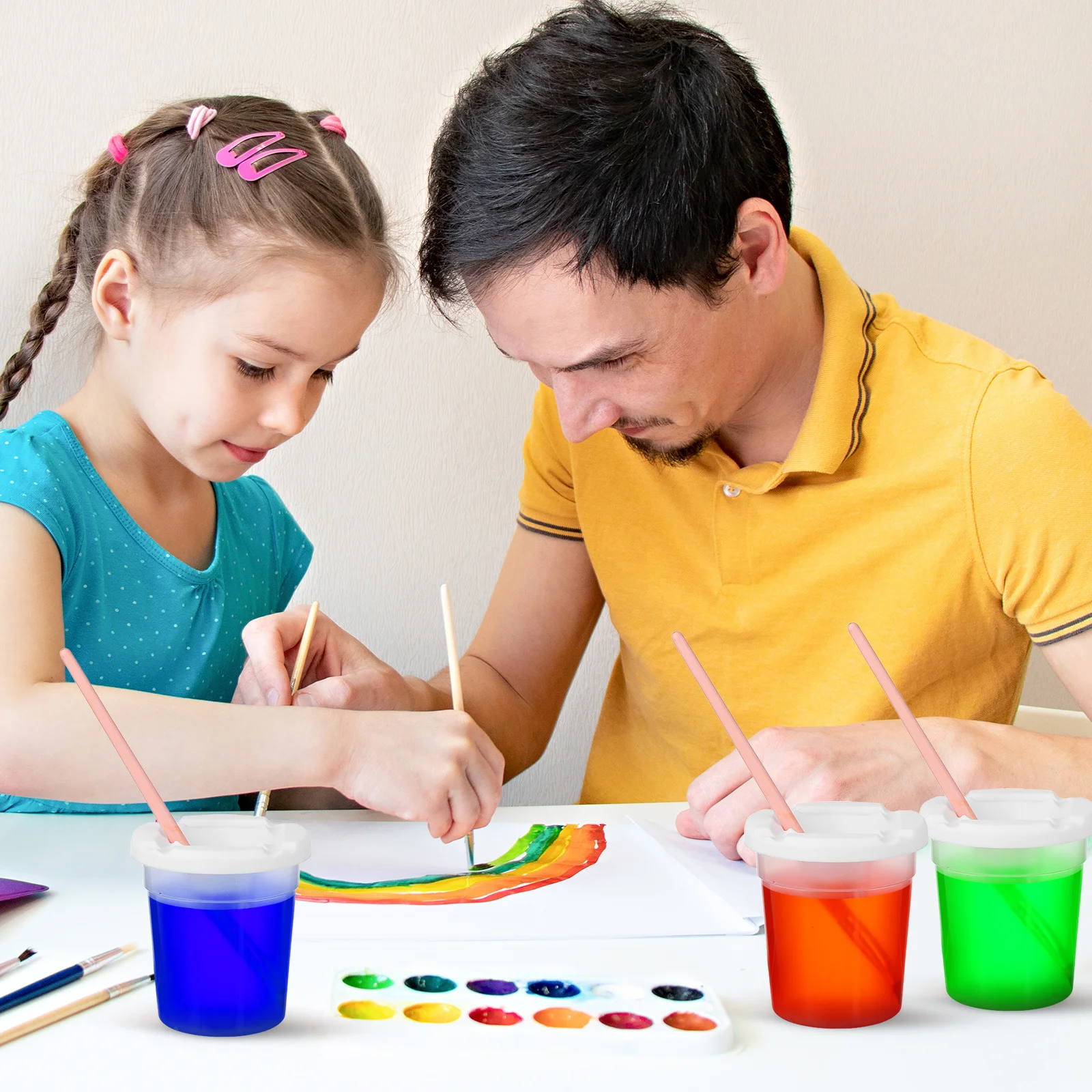 

12 pcs Paint Cups With Lids Spill Proof Pigment Containers For Kids Watercolor Painting Classroom Art Supplies Plastic Mixing