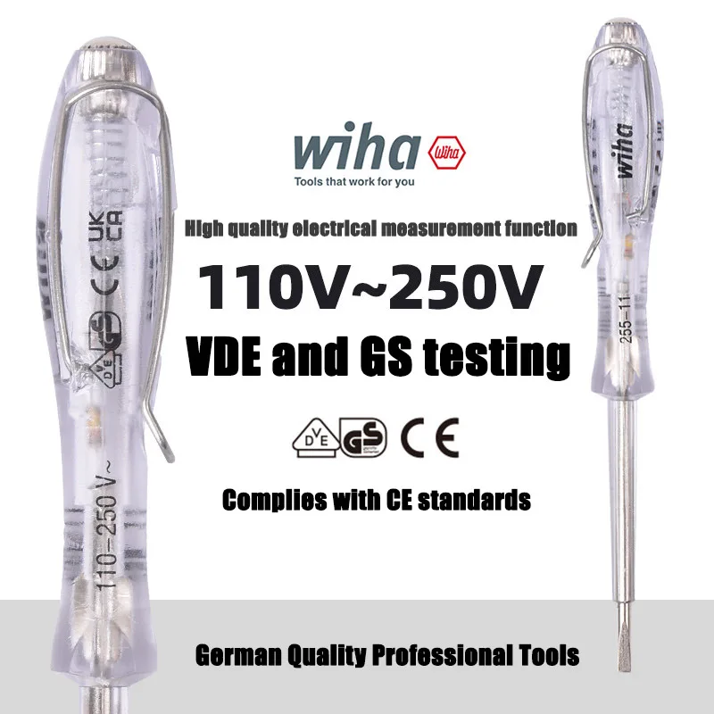 Wiha One Letter Transparent Screwdriver, Measuring Pen, Voltage Test 110-250 Volts, Electrician Maintenance Manual Tool 34745