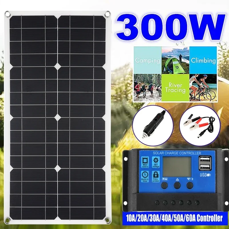 300W Solar Panel Dual USB Output 12V-18V With Controller Solar Cells For Car Yacht RV Boat Moblie Phone Battery Charger Outdoor