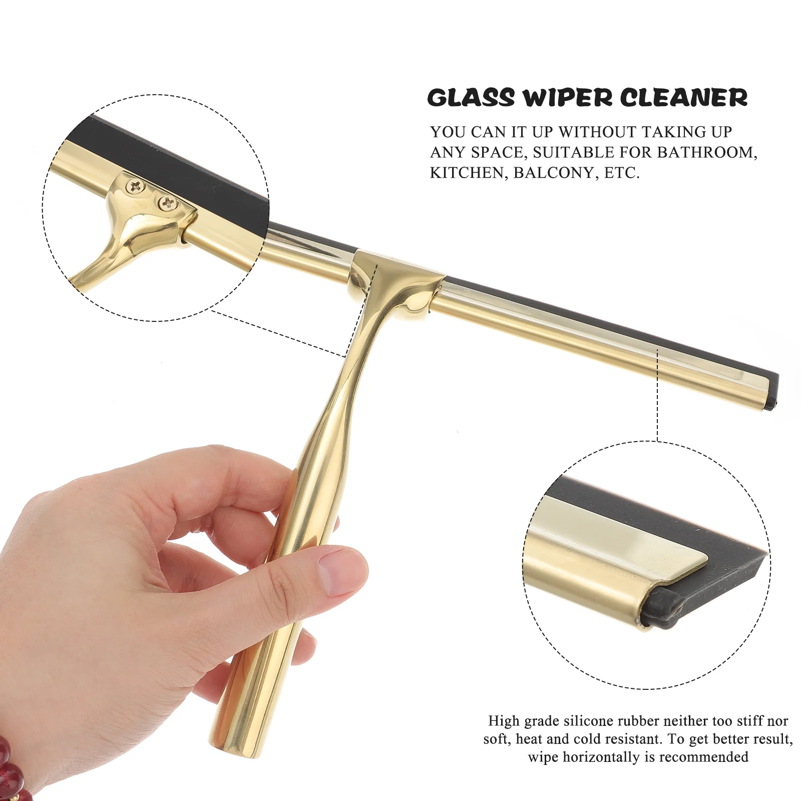 Shower Squeegee Deluxe 304 Stainless Steel Wiper Scraper for Bathroom Shower Glass Door Mirror Windows Tiles (Golden)