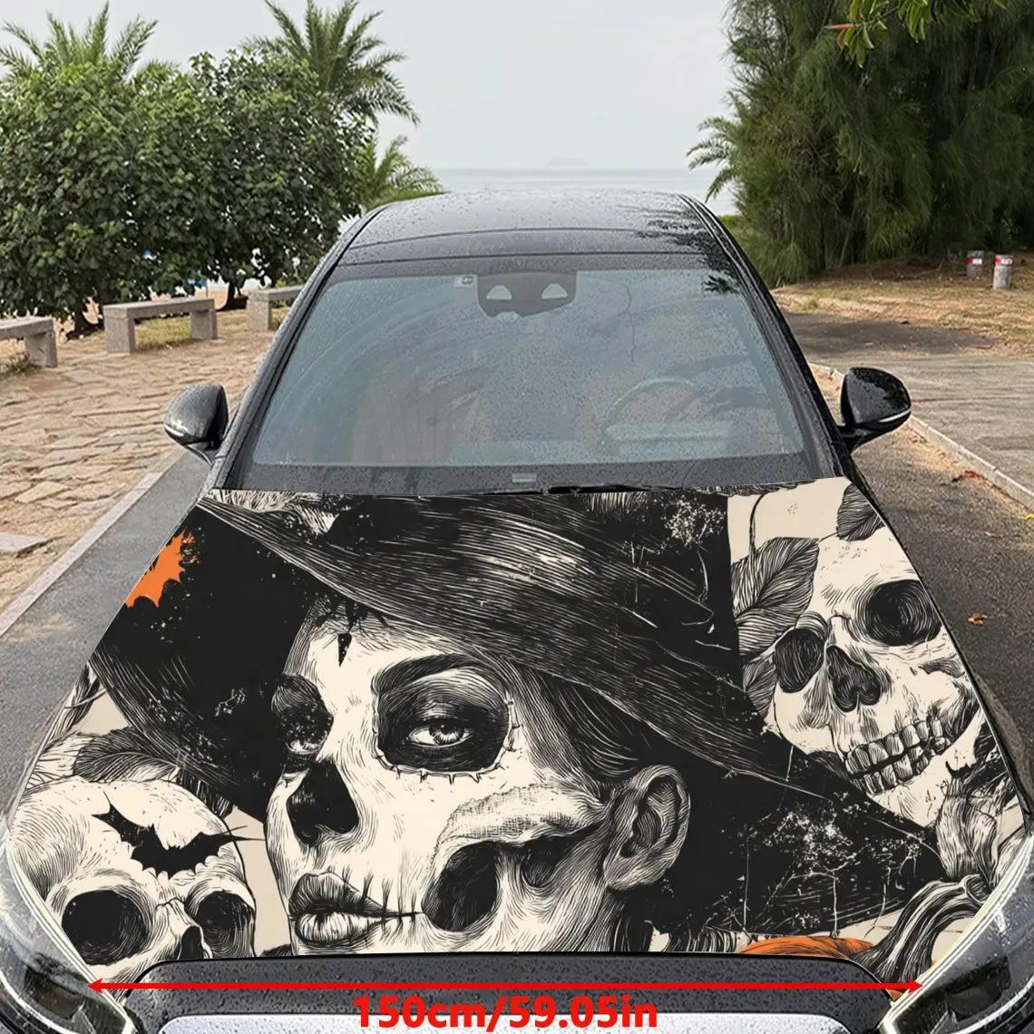 Horror Skull Car Hood Stickers - Self-Adhesive, Waterproof and Durable Vinyl Wrap, Decorate And Protect Your Car, Fit For All Ca
